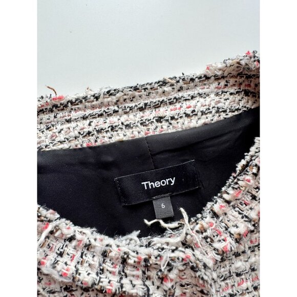 THEORY Preston Tweed Coral Multi Fringed Boxy Cropped Jacket, Size 6 - Picture 14 of 16